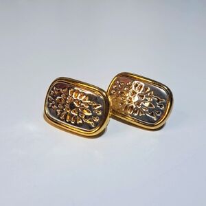 Vintage Retro Premier Designs Clip-on Stud Earrings Silver Gold Two Tone Metal